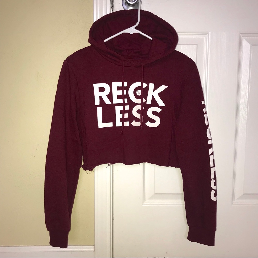 MAROON BURGUNDY CROPPED HOODIE SWEATSHIRT